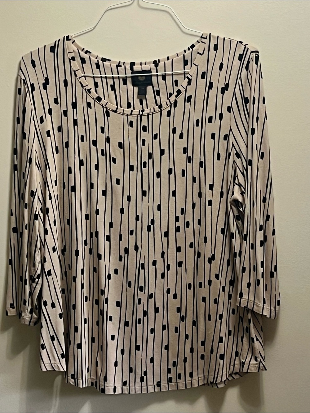 Women's Cream/Black Stripe Scoop Neck Top - Petite XL 3/4 sleeve